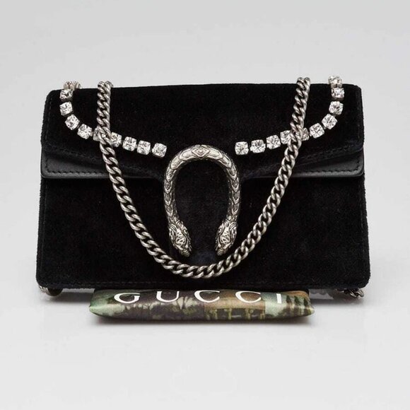 Gucci Black Velvet and Crystal Dionysus Super Mini Chain Bag - Picture 11 of 11